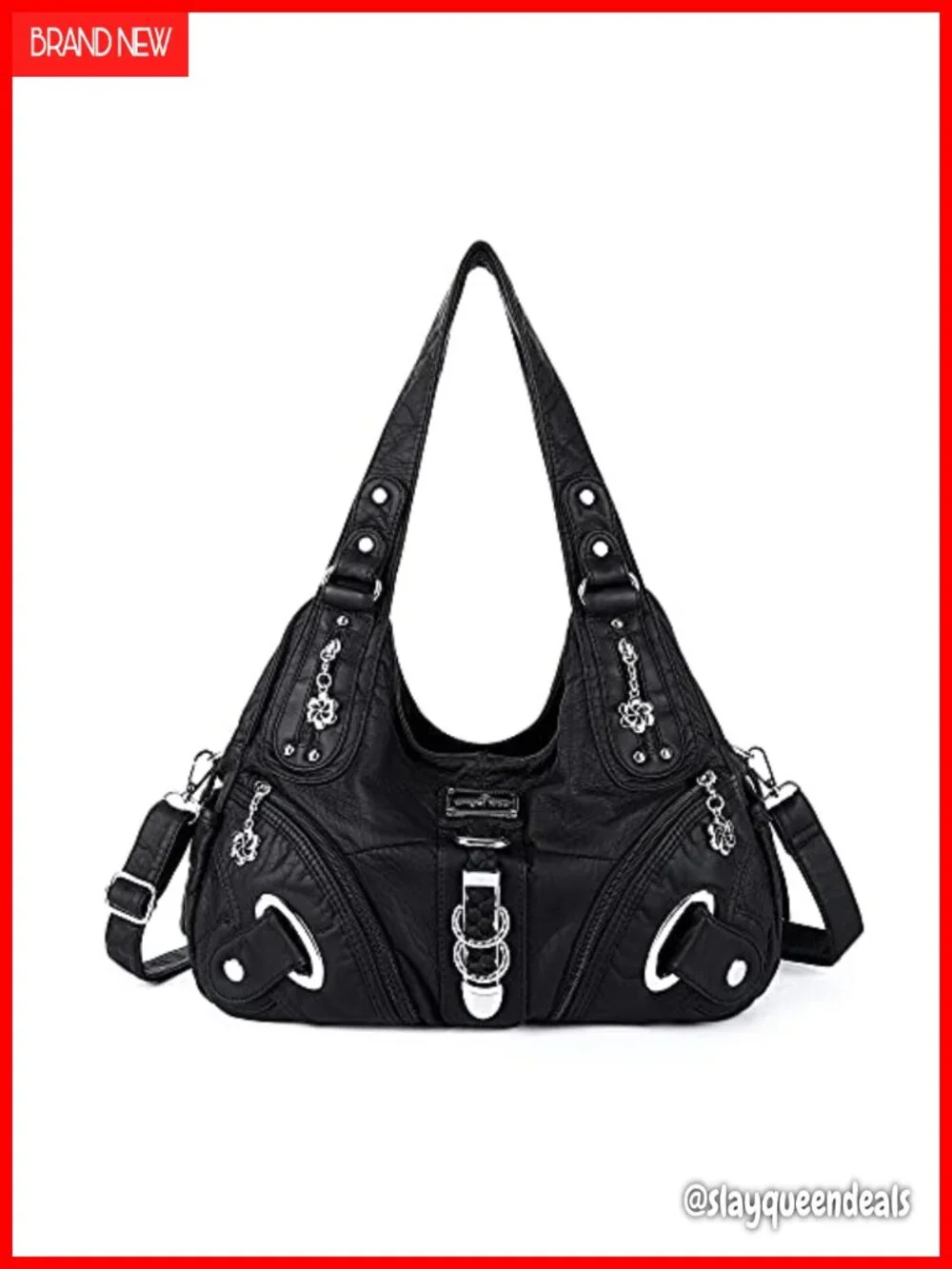 Washed PU Leather Large Hobo Handbag Shoulder Bag Satchel